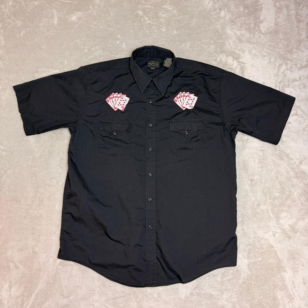 High Noon Playing Cards Western Shirt Mens Large Black Pearl Snap Poker EUC